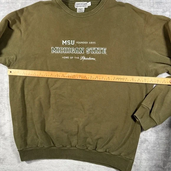 Michigan State Spartans MSU Sweatshirt Mens Large Olive Green Vintage Crewneck - Picture 8 of 9